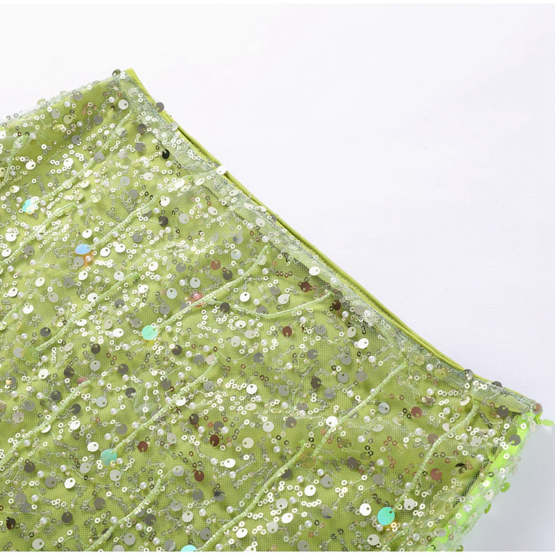 Set Limettengrün mit Perlenfransen