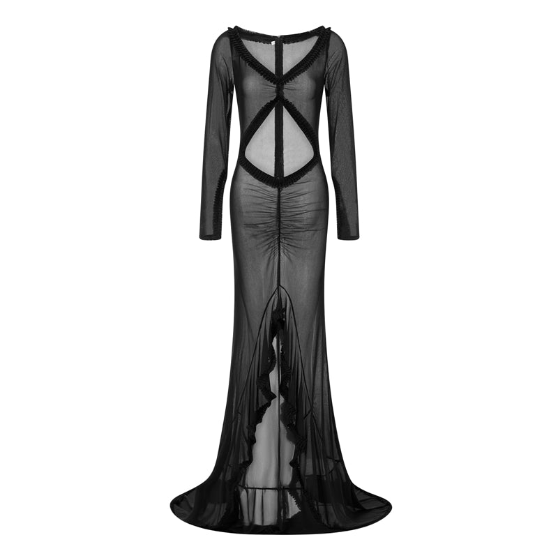 Transparentes Mesh Maxi-Kleid mit Cut-Outs