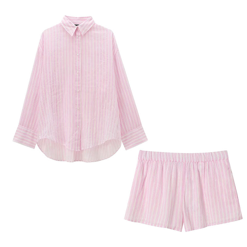 Gestreiftes Hemd & Shorts Set in Rosa