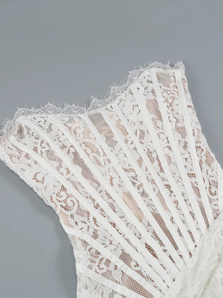 White Pearl Lace Dress