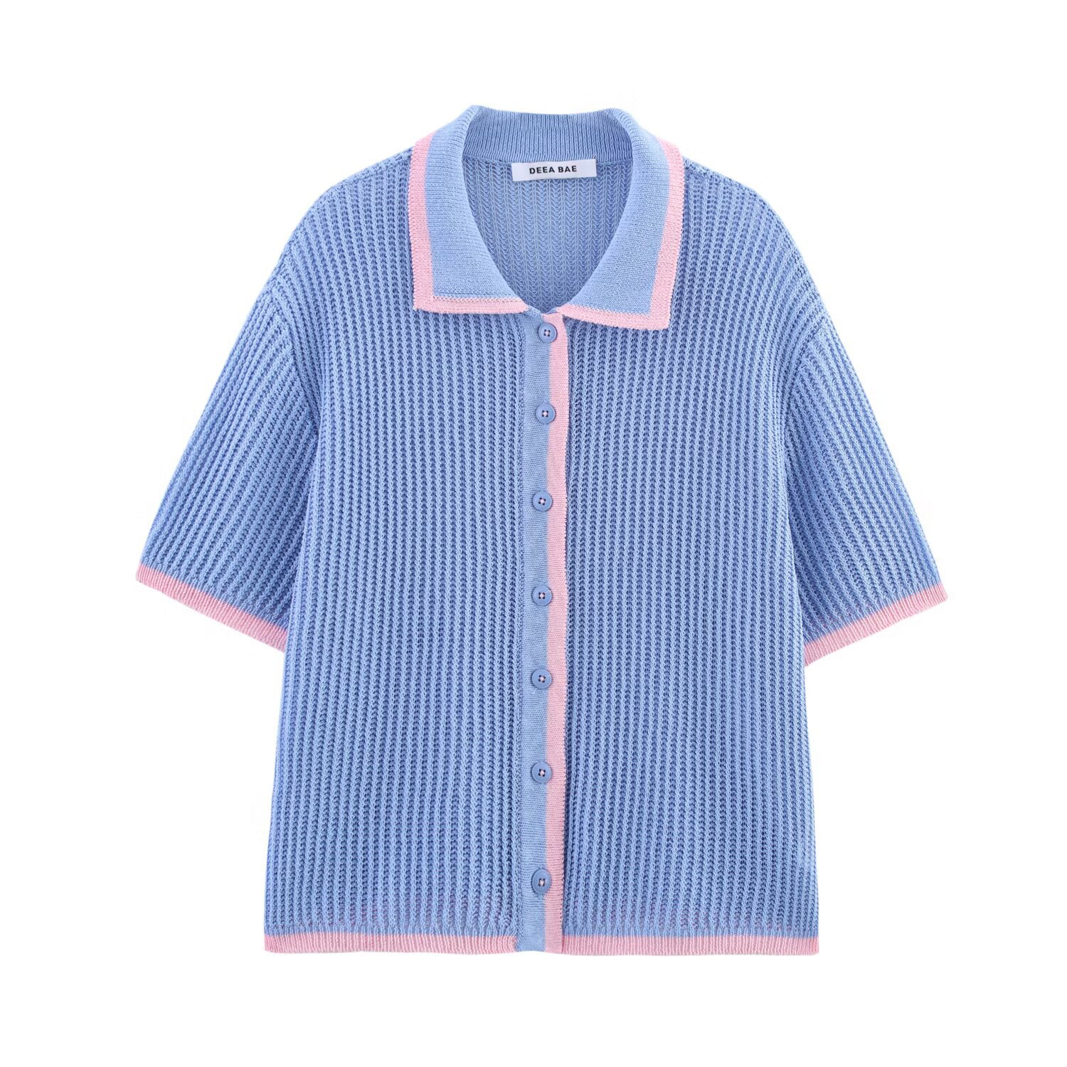 Strickset in Blau mit Pinken Akzenten