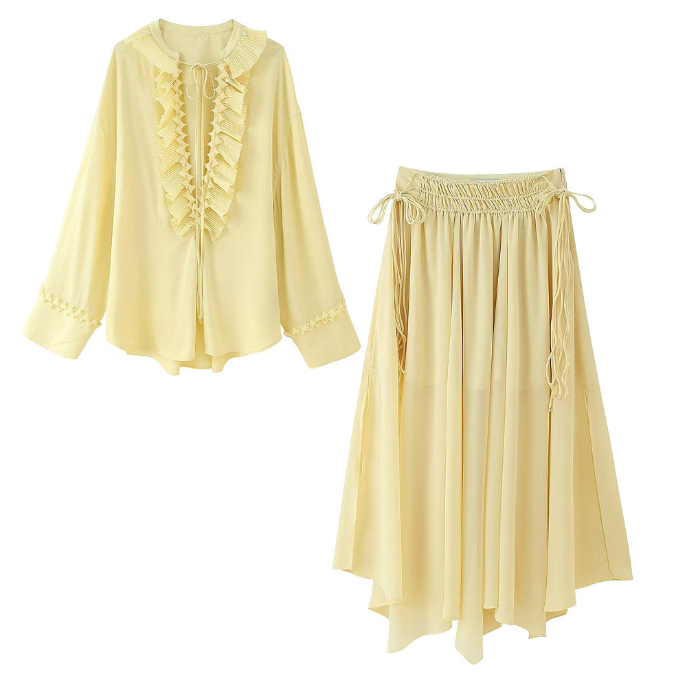 Rüschenblusen &amp; Asymmetrischer Rock Set
