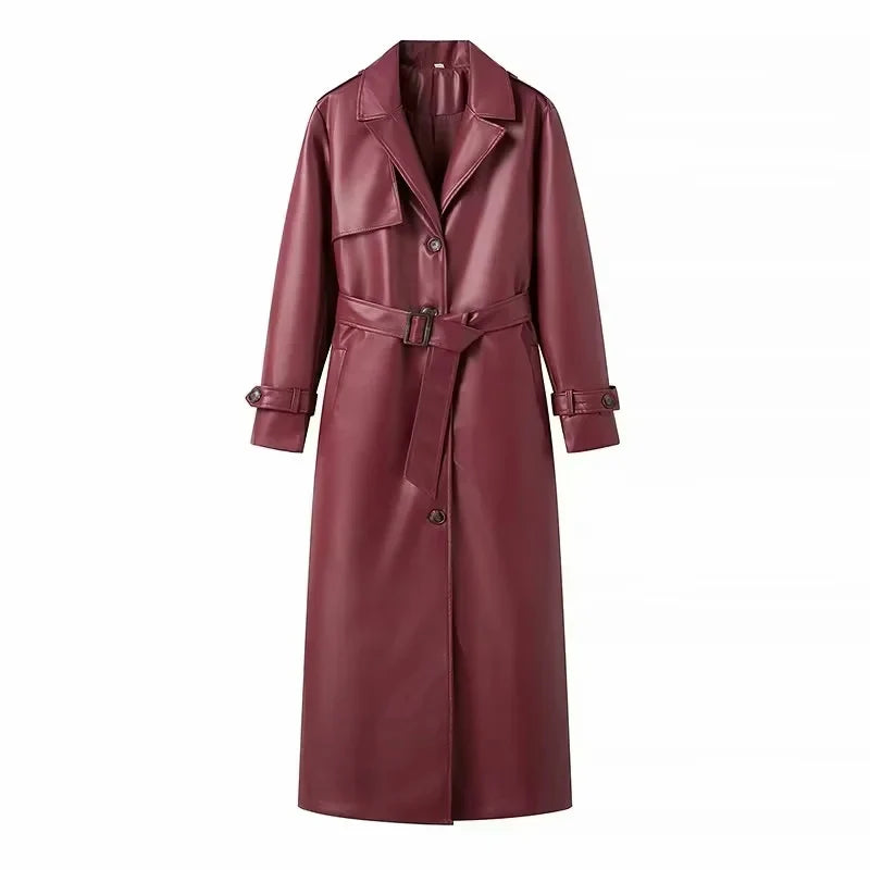 Burgundy Icon – Kunstleder Trenchcoat