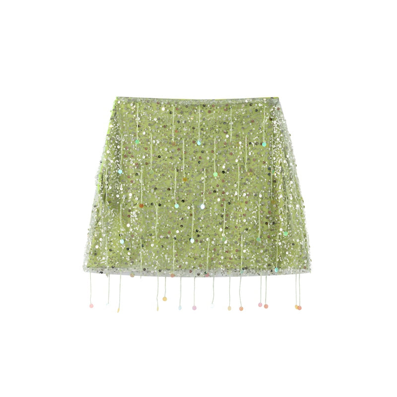 Set Limettengrün mit Perlenfransen