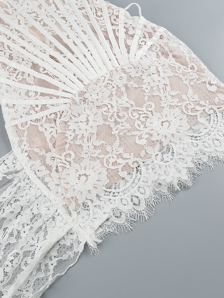 White Pearl Lace Dress