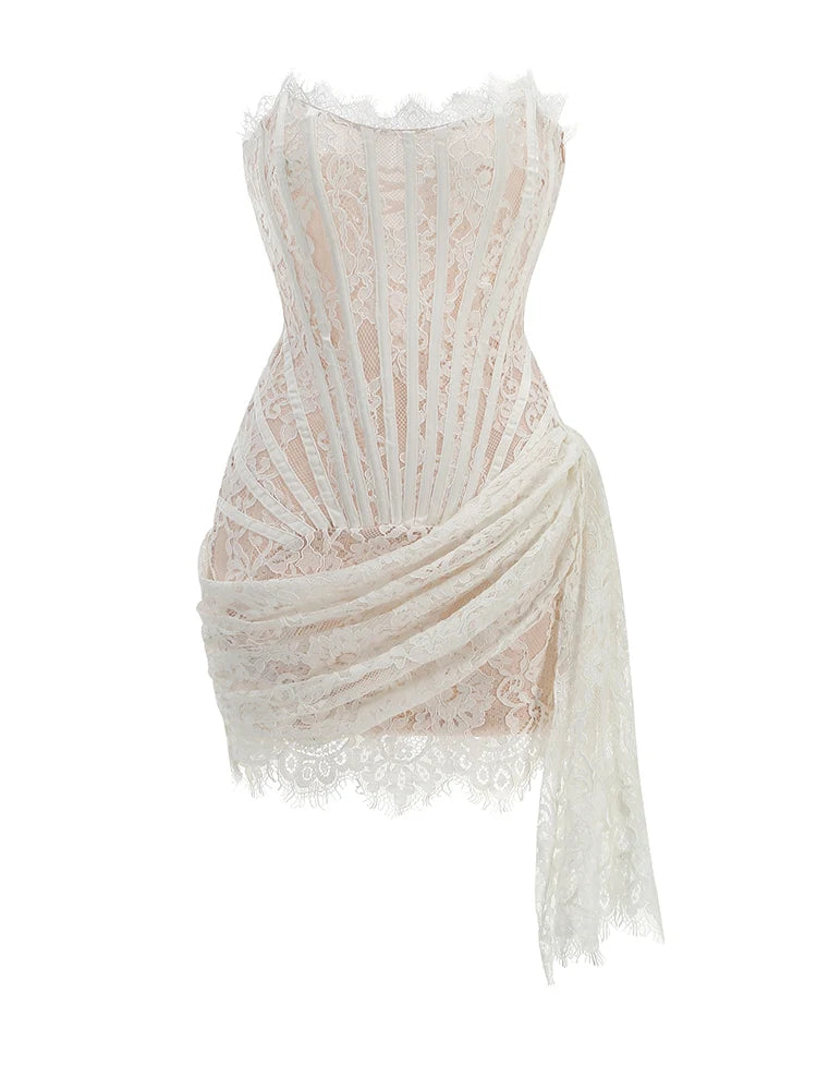 White Pearl Lace Dress
