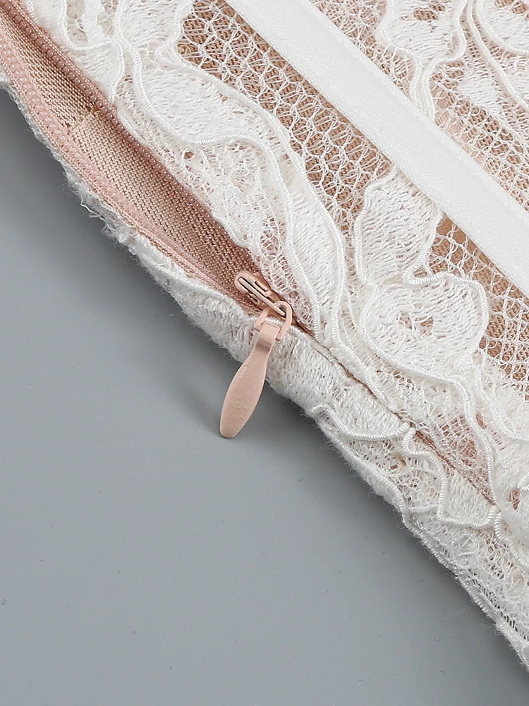 White Pearl Lace Dress