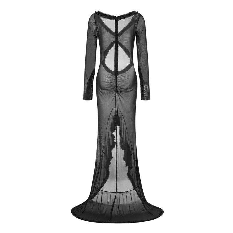 Transparentes Mesh Maxi-Kleid mit Cut-Outs