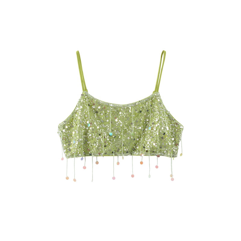 Set Limettengrün mit Perlenfransen