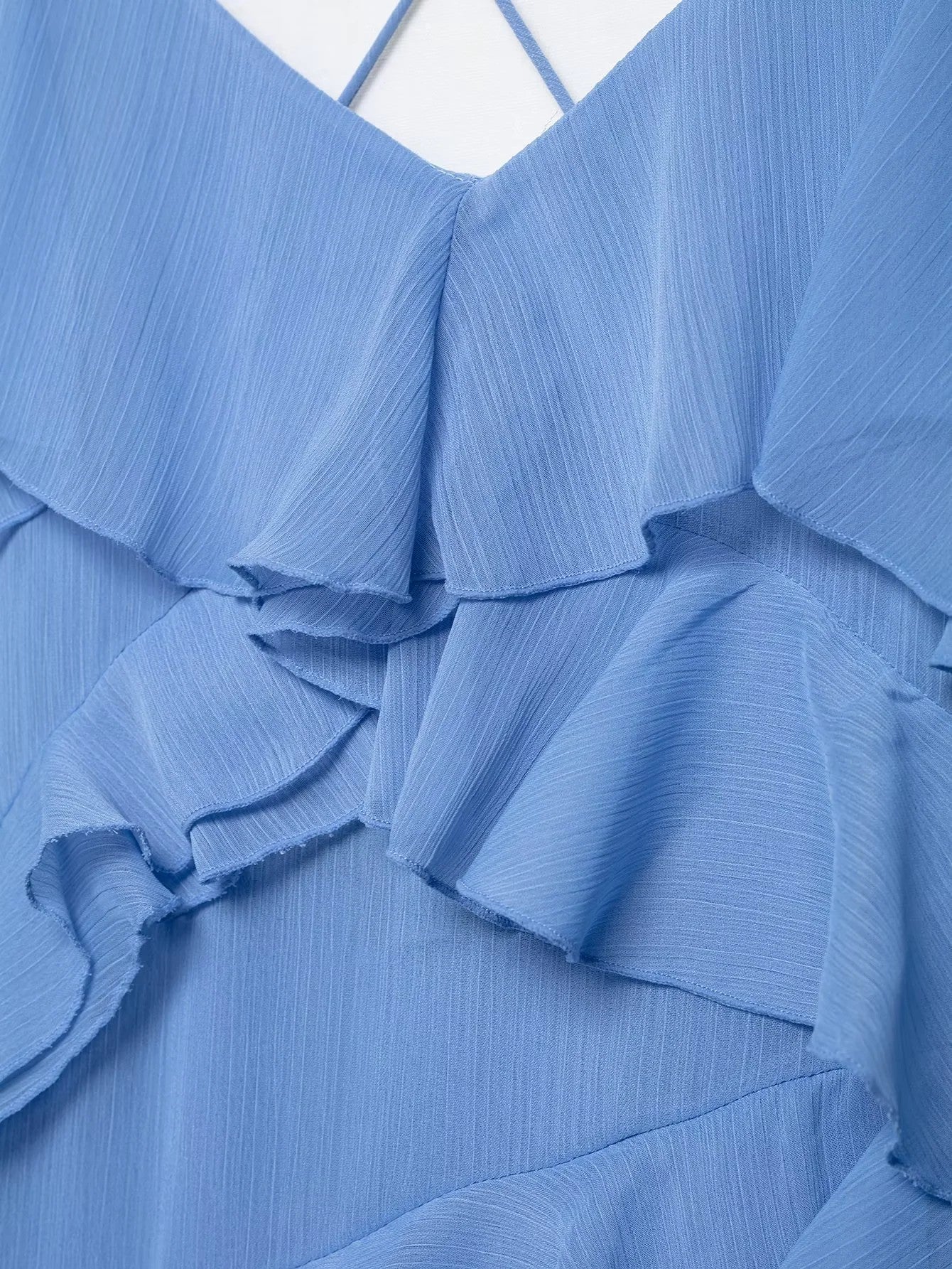 Hellblaues Rüschen Maxi-Kleid