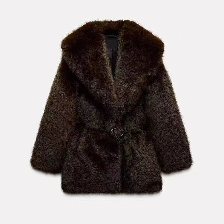 Belted Faux Fur Coat