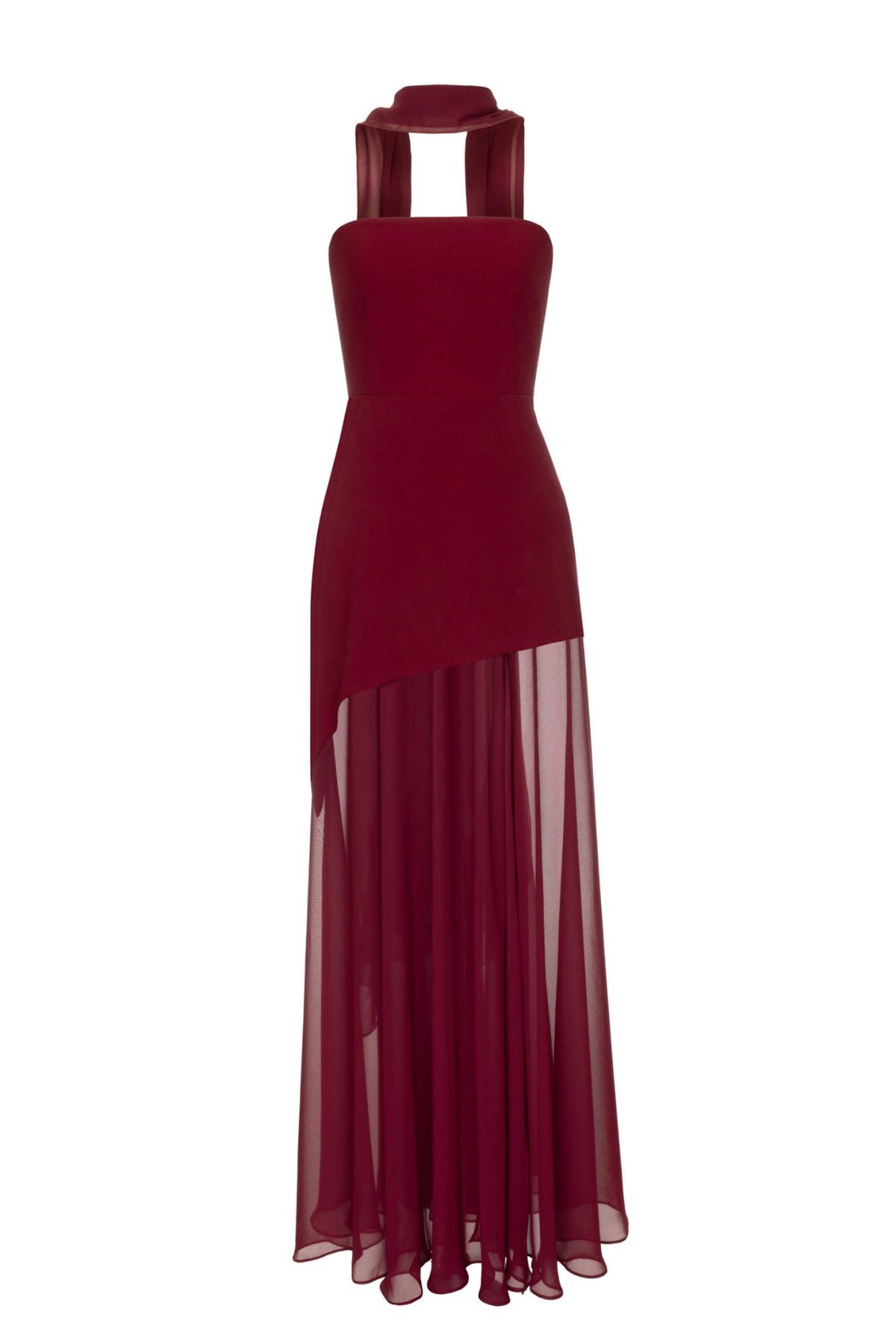 Asymmetrisches Maxi-Kleid mit Chiffon-Overlay
