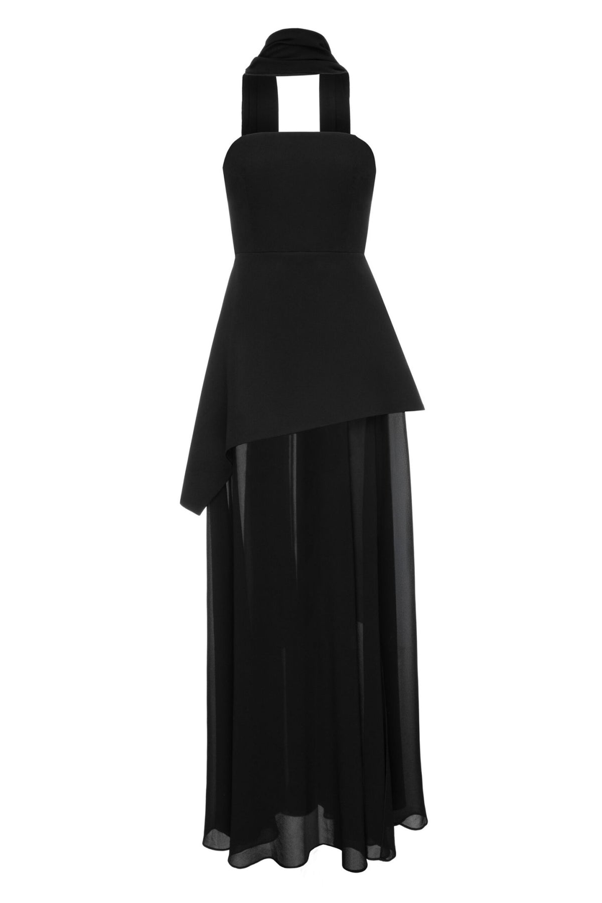 Asymmetrisches Maxi-Kleid mit Chiffon-Overlay