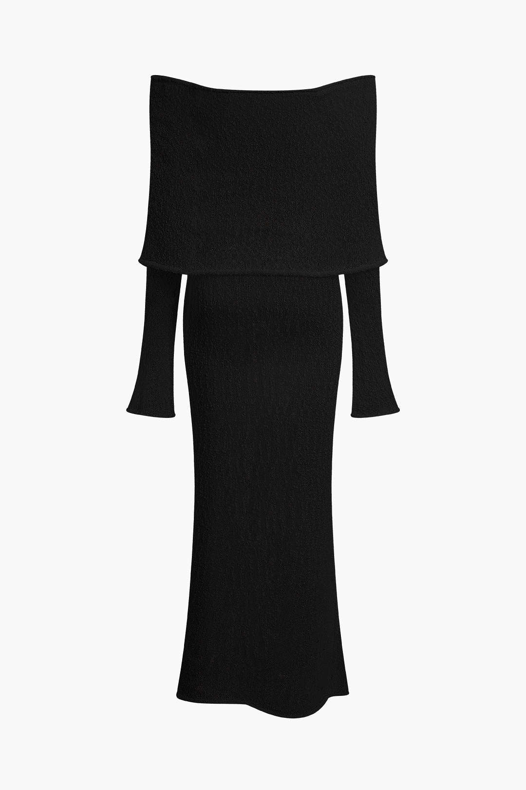 Elegantes Off-Shoulder Rippstrick Maxikleid